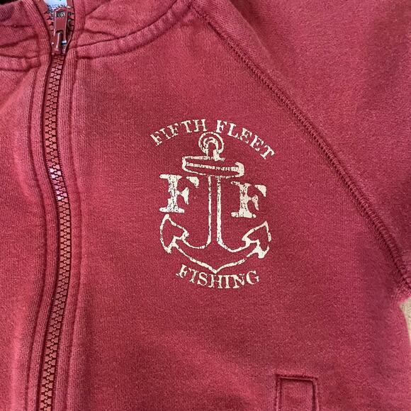 Gymboree Boys Hoodie Size 4 Fifth Fleet Anchor Red Vintage 100% Cotton Zip Front - Picture 6 of 6